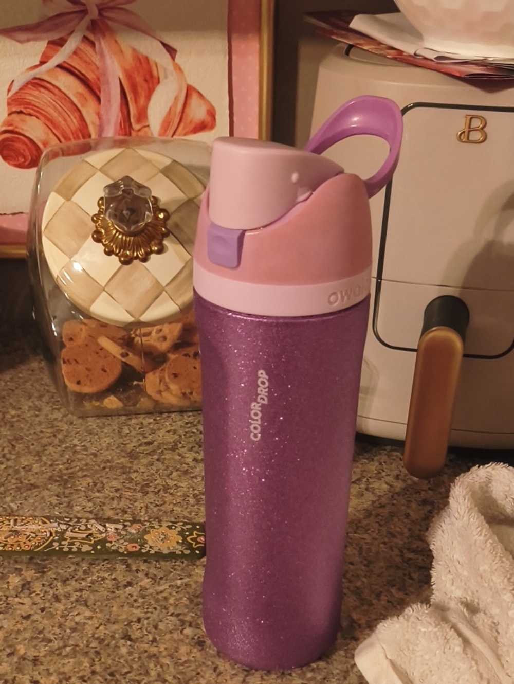 Glitter Purple ColorDrop Water Bottle with Pink Lid
